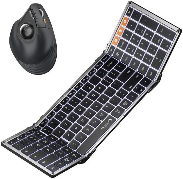 Main image of ProtoArc XK01 Plus Backlit Foldable Keyboard with EM05 NL Vertical Wireless Trackball Mouse