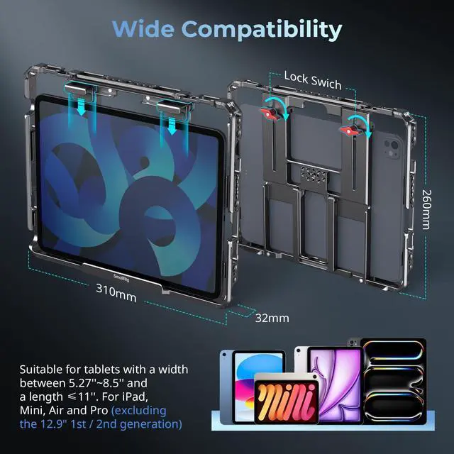 Alt view image 2 of 5 - SMALLRIG Universal Metal Cage for iPad, Tripod Mount Adapter Monitor Fits for iPad Pro 12.9, Air, Mini and More, with 1/4"-20, 3/8"-16 Holes, Cold Shoe Mount - MD5059