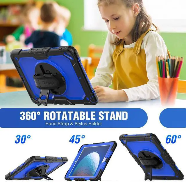 Alt view image 4 of 5 - Timecity Case for iPad Air 3 2019/ Pro 10.5 Inch 2017, Cover for iPad Air 3rd Generation with Heavy Duty Protection, Pen Holder, Screen Protector, Adjustable Stand, Hand/Shoulder Strap - Drak Blue