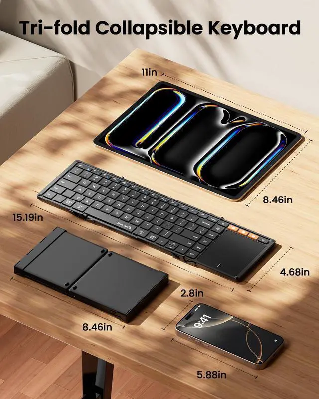 Alt view image 3 of 5 - ProtoArc XK01 TP Foldable Keyboard with Touched and EM05 NL Vertical Trackball Mouse