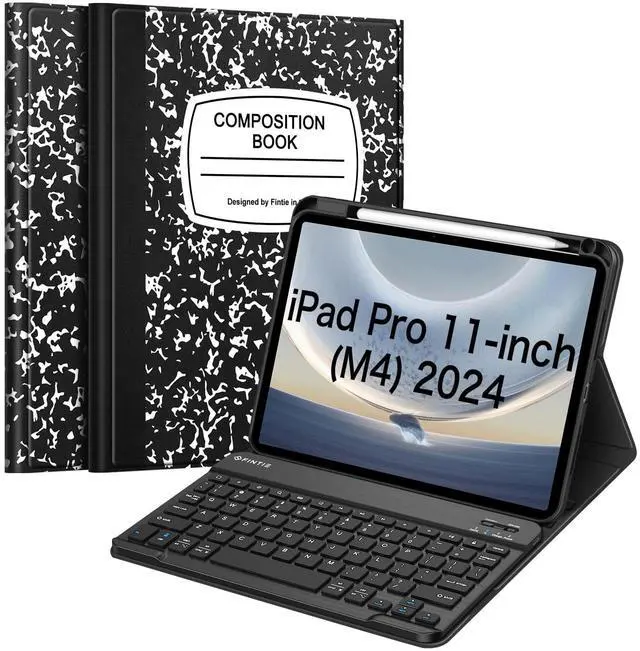 Main image of FINTIE Keyboard Case for iPad Pro 11-inch M4 (2024) - Protective Soft TPU Back Stand Cover with Pencil Holder, Magnetically Detachable Wireless Bluetooth Keyboard, Composition Book
