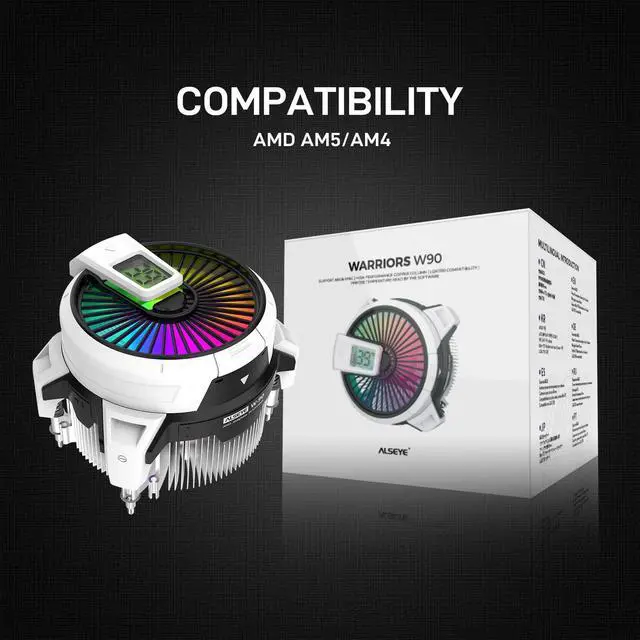 Alt view image 5 of 5 - ALSEYE W90 CPU Cooler, Temperature Displayed CPU Cooler for Small Size PC Case with Powerful 90mm ARGB Lighting Fan and 40mm High-Performance Heat Column Inside (W90 AMD Version)