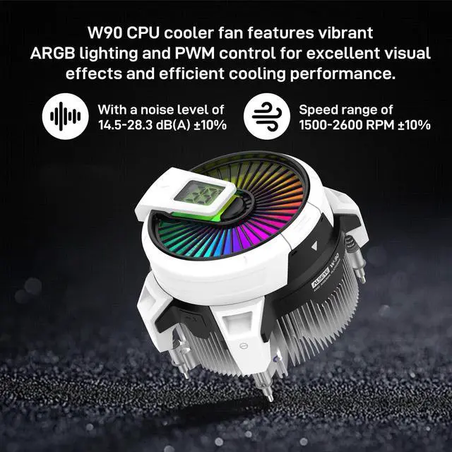 Alt view image 3 of 5 - ALSEYE W90 CPU Cooler, Temperature Displayed CPU Cooler for Small Size PC Case with Powerful 90mm ARGB Lighting Fan and 40mm High-Performance Heat Column Inside (W90 AMD Version)