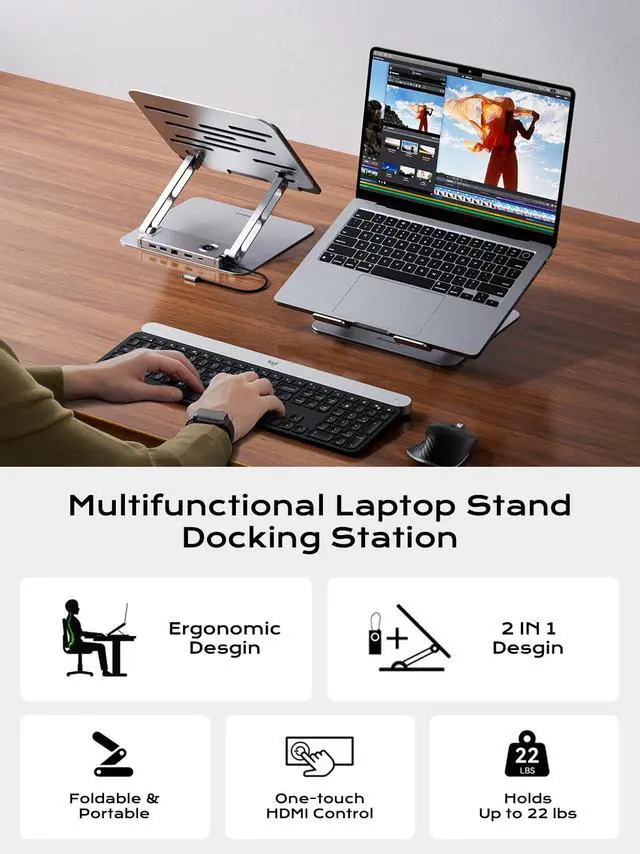 Alt view image 2 of 5 - minisopuru USB C Laptop Docking Station Stand with 4K HDMI, 100W PD, Docking Station for MacBook Pro/Air/Dell/HP/Surface, Adjustable Laptop Stand for 10-17" Laptops & Tablet(4 USB A, RJ45, SD3.0)