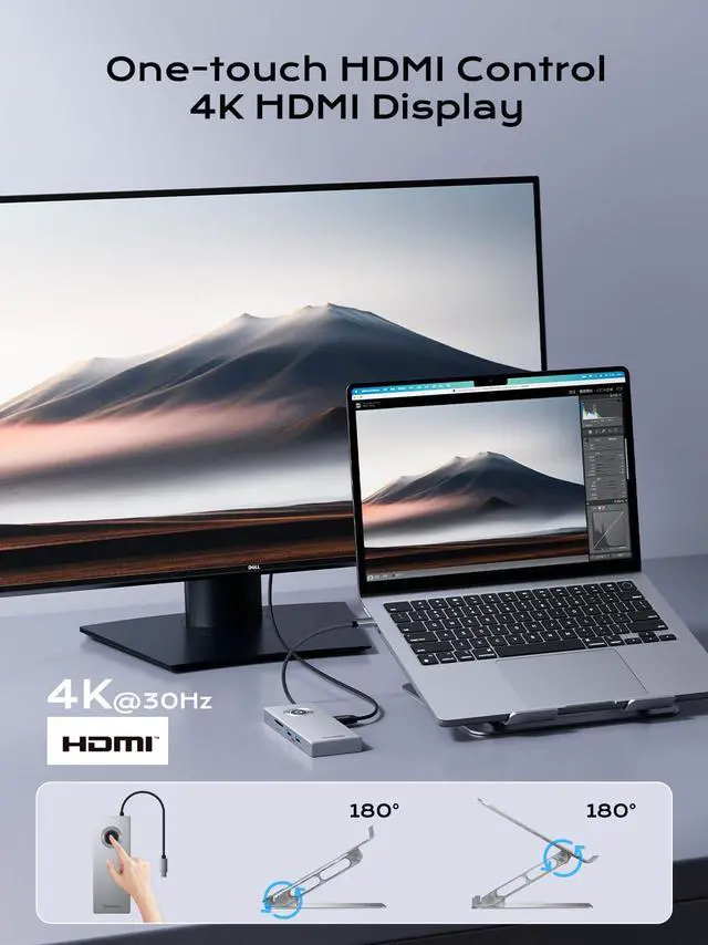 Alt view image 3 of 5 - minisopuru USB C Laptop Docking Station Stand with 4K HDMI, 100W PD, Docking Station for MacBook Pro/Air/Dell/HP/Surface, Adjustable Laptop Stand for 10-17" Laptops & Tablet(4 USB A, RJ45, SD3.0)