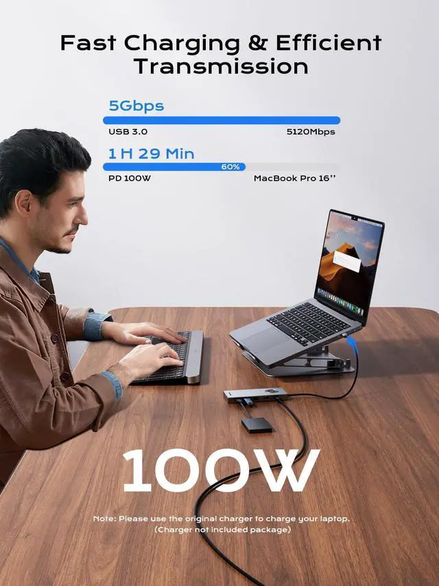 Alt view image 4 of 5 - minisopuru USB C Laptop Docking Station Stand with 4K HDMI, 100W PD, Docking Station for MacBook Pro/Air/Dell/HP/Surface, Adjustable Laptop Stand for 10-17" Laptops & Tablet(4 USB A, RJ45, SD3.0)