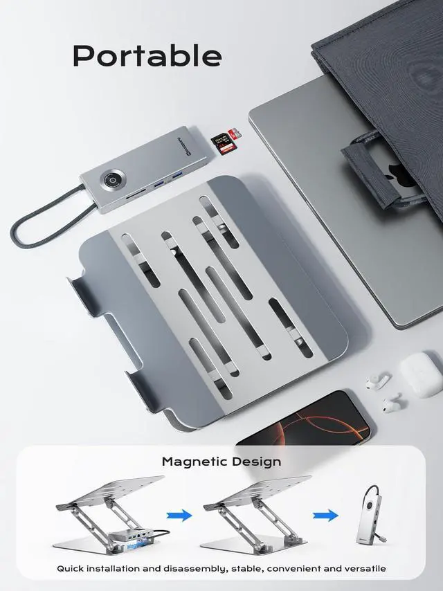 Alt view image 5 of 5 - minisopuru USB C Laptop Docking Station Stand with 4K HDMI, 100W PD, Docking Station for MacBook Pro/Air/Dell/HP/Surface, Adjustable Laptop Stand for 10-17" Laptops & Tablet(4 USB A, RJ45, SD3.0)