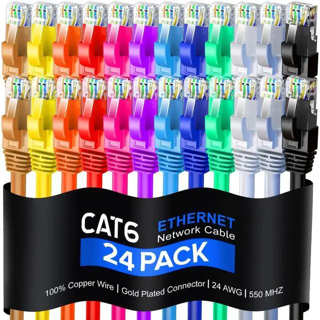 Main image of Maximm Cat 6 Ethernet Cable 6 Ft, 100% Pure Copper, Cat6 Cable (24 Pack) LAN Cable, Internet Cable, Patch Cable and Network Cable - UTP (Multicolor) 6 Feet