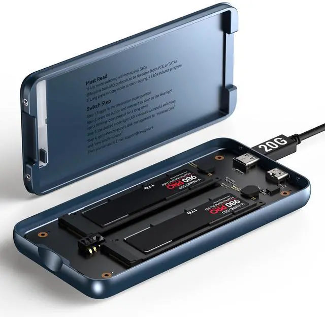 Main image of Dual Bay Raid SSD Enclosure: 2280 M2 Hard Drive Enclosure with Clone Mode & Raid 0/1 & JBOD Mode, 20Gbps Compatible to PCIe NVMe Harddrive Cloning HDD, Offline Duplicator