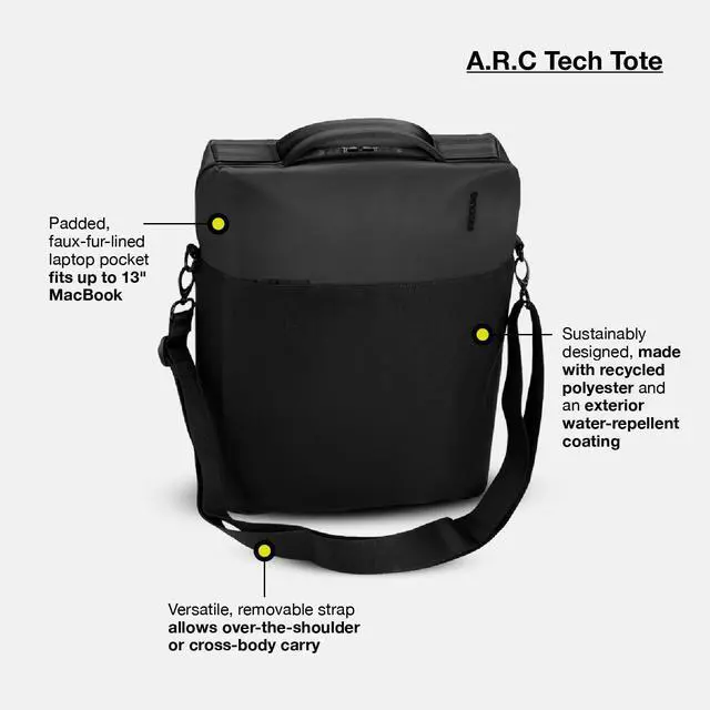 Alt view image 3 of 5 - Incase A.R.C. Tech Tote - 14L Laptop Bag and Travel Backpack, Faux Fur Laptop Compartment, Removeable Shoulder Strap, RFID Blocking Tech Pocket, Internal Water Bottle Pocket - Navy