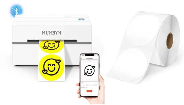 Main image of MUNBYN 130B Bluetooth Thermal Label Printer+3 Inch White Circle Thermal Sticker Labels