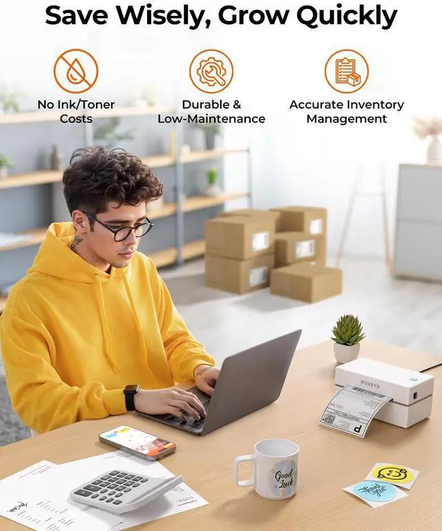 Alt view image 4 of 5 - MUNBYN 130B Bluetooth Thermal Label Printer+3 Inch White Circle Thermal Sticker Labels