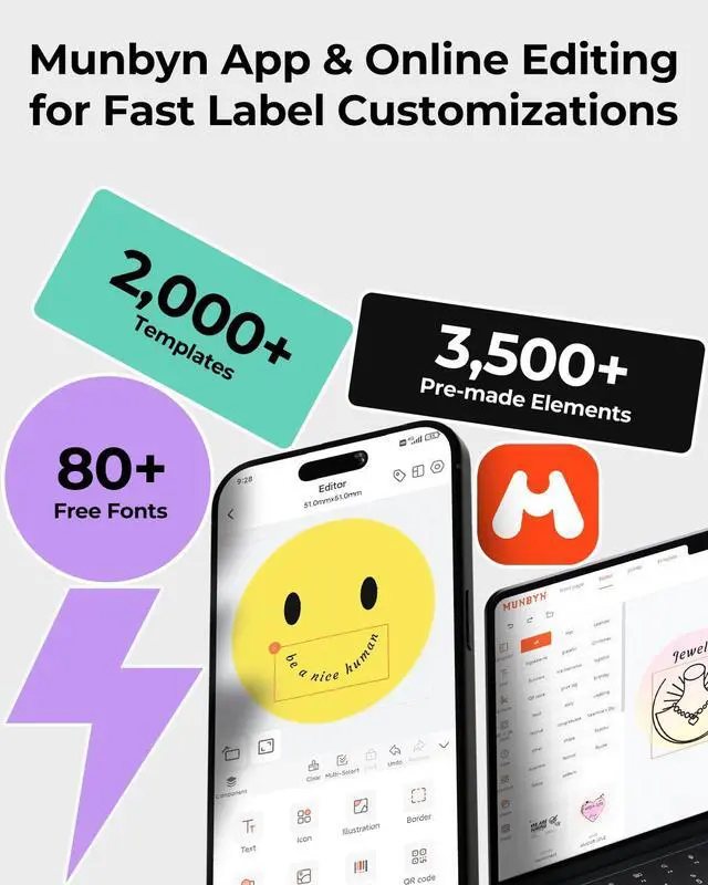 Alt view image 5 of 5 - MUNBYN 130B Bluetooth Thermal Label Printer+3 Inch White Circle Thermal Sticker Labels