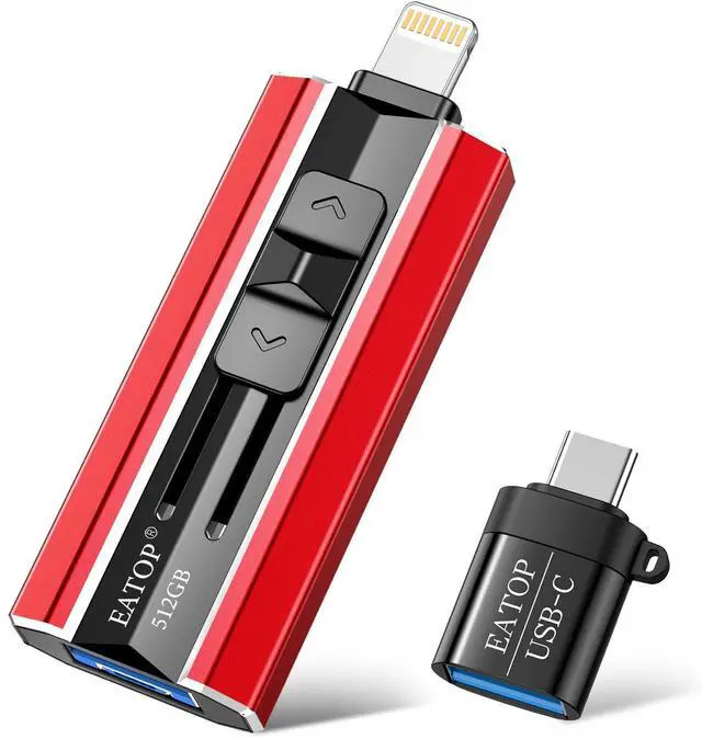 Main image of EATOP 512GB Flash Drive Intended for iPhone iPad Android and Computers, 4 in 1 Photo Stick for Phone Memory Storage Easily Backup Photos Videos, Plug and Play, No Application Required (Red)