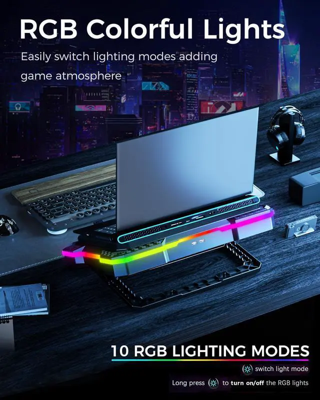 Alt view image 3 of 5 - KeiBn Gaming Laptop Cooling Pad, Laptop Cooling Stand with 5.5inch Cooling Fan, Rapid Cooling Fan Laptop 15.6-19.3inch, Infinitely Variable Speed, 7 Height Stands, 2 USB Ports-K1 5V