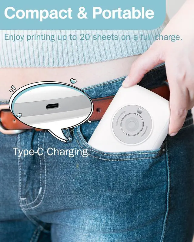 Alt view image 5 of 5 - HPRT CP2100 Portable Photo Printer-Grey (2.1 x 3.4) Initial10 Sheets & 40 Sheets Bundle