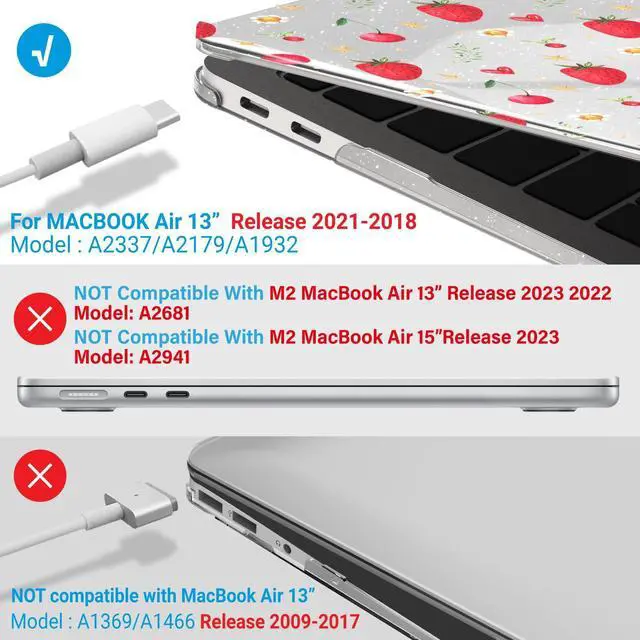 Alt view image 4 of 5 - IBENZER Compatible with New MacBook Air 13 inch case 2022 2021 2020 M1 A2337 A2179 A1932, Hard Shell Case for Mac Air 13 with Touch ID (2018-2022), Strawberry, AT13-STBY