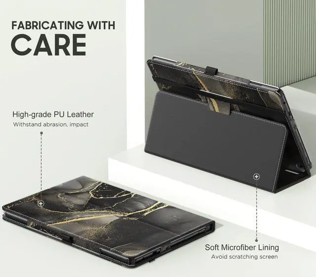Alt view image 3 of 5 - MoKo Case Fits All-New Kindle Fire HD 10 & 10 Plus tablet (13th/11th Generation, 2023/2021 Release) 10.1" - Slim Folding Stand Cover with Auto Wake/Sleep, Marble Black Gold