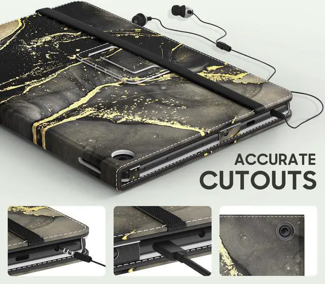 Alt view image 5 of 5 - MoKo Case Fits All-New Kindle Fire HD 10 & 10 Plus tablet (13th/11th Generation, 2023/2021 Release) 10.1" - Slim Folding Stand Cover with Auto Wake/Sleep, Marble Black Gold