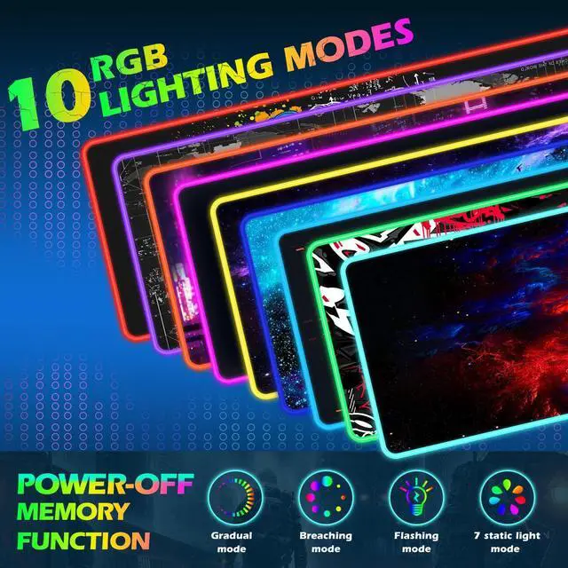 Alt view image 3 of 5 - ToLuLu RGB Wireless Charging Gaming Mouse Pad, 7.5/10/15W 10 Light Modes LED Mouse Pad Computer Keyboard Mat Mousepad, 800x300x4MM Extended Large Desk Pad Desk Mat for Gamer, Red Blue Galaxy