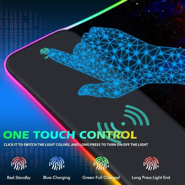 Alt view image 4 of 5 - ToLuLu RGB Wireless Charging Gaming Mouse Pad, 7.5/10/15W 10 Light Modes LED Mouse Pad Computer Keyboard Mat Mousepad, 800x300x4MM Extended Large Desk Pad Desk Mat for Gamer, Red Blue Galaxy