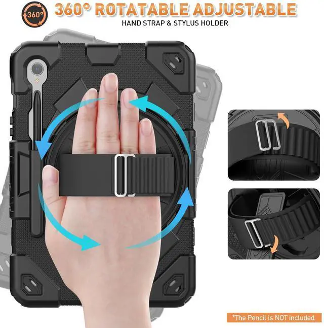 Alt view image 5 of 5 - Timecity for Samsung Galaxy Tab S10 FE/ S9 FE 5G 10.9 Inch/ S9 11 Inch (SM-X510/ SM-X516/ SM-X710/ SM-X716B/ SM-X718U Cover): Heavy Duty Protective Cover with Screen Protector, Kickstand - Black