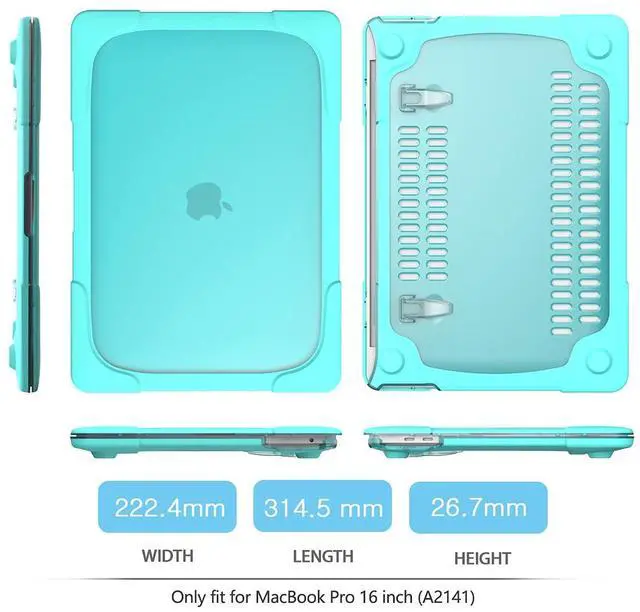 Alt view image 2 of 5 - Batianda Heave Duty Case for Previous MacBook Pro 16 inch 2019 2020 Model A2141, Shockproof Stand Hard Shell + Keyboard Cover Screen Protector for Old MacBook Pro 16 with Touch Bar, Cyan