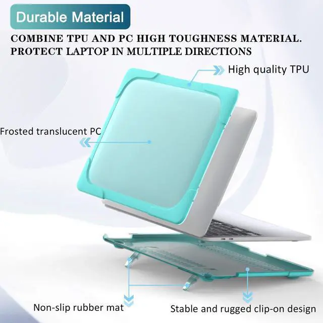 Alt view image 4 of 5 - Batianda Heave Duty Case for Previous MacBook Pro 16 inch 2019 2020 Model A2141, Shockproof Stand Hard Shell + Keyboard Cover Screen Protector for Old MacBook Pro 16 with Touch Bar, Cyan