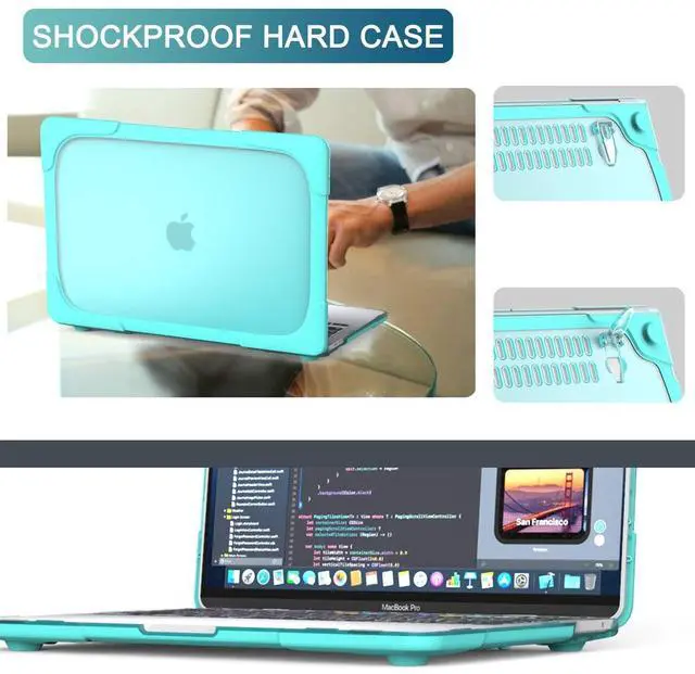 Alt view image 3 of 5 - Batianda Heave Duty Case for Previous MacBook Pro 16 inch 2019 2020 Model A2141, Shockproof Stand Hard Shell + Keyboard Cover Screen Protector for Old MacBook Pro 16 with Touch Bar, Cyan