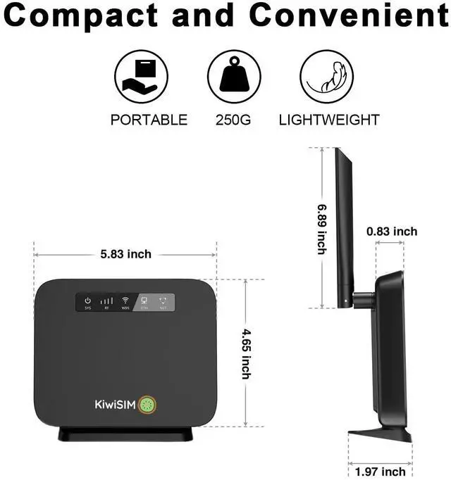 Alt view image 4 of 5 - KiwiSIM 4G LTE WiFi Router with 1GB Data Card, Portable Modem WiFi Router, 300Mbps WiFi, Supports Verizon, AT&T and T-Mobile, 3000mAh Battery, WiFi Mobile Hotspot Router for Home/RV/Office/Camping
