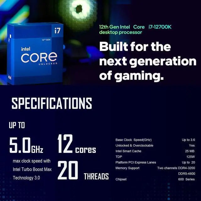 Alt view image 3 of 5 - INLAND 3 in 1 Bundle: Intel core i7-12700K Desktop CPU+MSI Pro Z790-P WiFi DDR5 Motherboard+INLAND TN320 1TB NVMe SSD