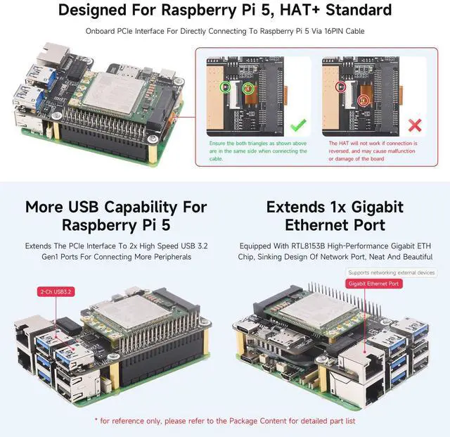 Alt view image 5 of 5 - Waveshare PCIe to MiniPCIe/Gigabit Ethernet/USB 3.2 Gen1 HAT, Compatible with Raspberry Pi 5, Supports MiniPCIe Interface 4G Module, High-Speed Networking, Multiple OS Support