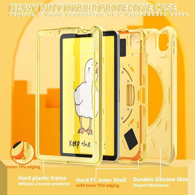Alt view image 3 of 5 - Batianda Kids Case for iPad Air 11 inch 2024 2025 Air 5th Adorable 3D Duck Design Silicone Durable Multi-Layer Protection, 360° Rotating Hand Strap and Kickstand, Built-in Pen Slot, Safe and Fun Use