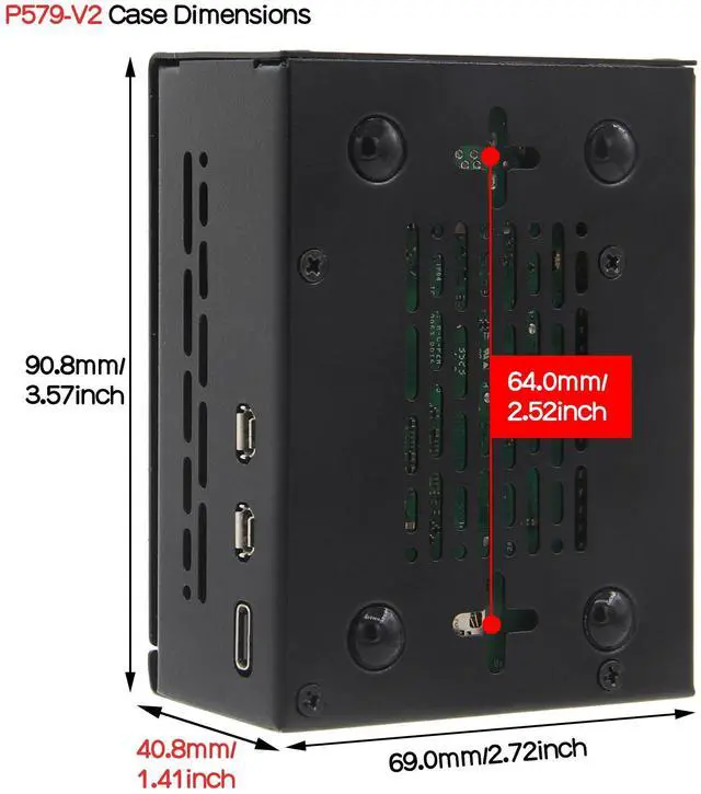 Alt view image 4 of 5 - Geekworm Metal Case P579-V2+Power Supply+Active Cooler H505 for Raspberry Pi 5 Support X1000/X1001/X1003/X1004/X1015/M901