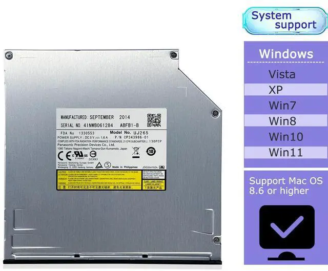 Alt view image 4 of 5 - UJ-265 UJ265A Internal12.7mm SATA Internal Slot Load Blu-ray Burner BD-RE Writer 3D Blu-ray Player Supports100G 128G Blu-ray Discs for Dell Alienware m18x m17x R3 i5 i7