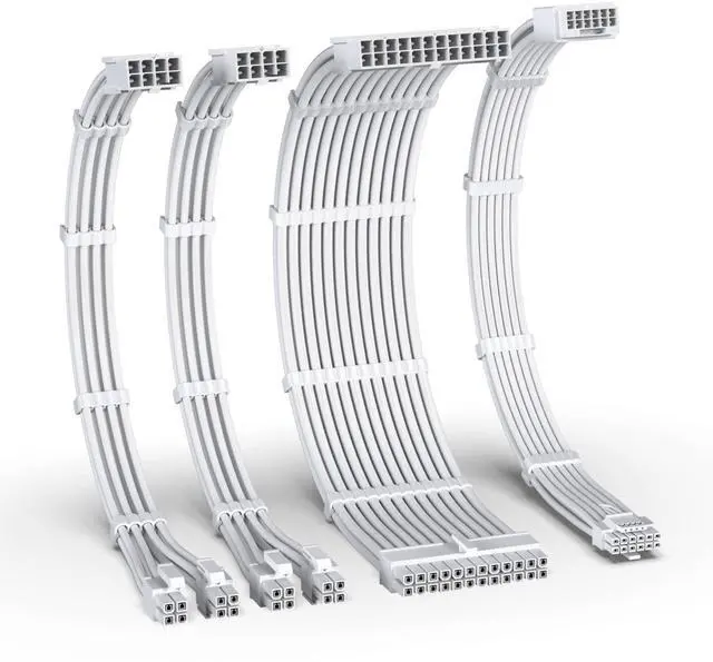 Main image of EZDIY-FAB 12VHPWR PSU Cable Extension Kit,16AWG PCIE 5.0 Power Supply Cable Extension- 1x 24 Pin ATX /2X 8Pin (4+4) EPS / 1x12+4 Pin GPU,Sleeve Cable 300MM with Combs-All White