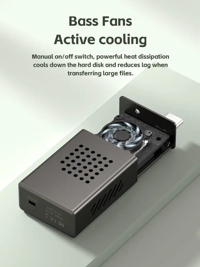 Alt view image 2 of 5 - Hagibis 2230 M.2 NVMe SSD Enclosure with Cooling Fan for iPhone 16 15 Pro Max ProRes, USB 3.2 Gen 2 10Gbps to NVMe PCI-E External M.2 SSD Case for MacBook Laptop iPad Android