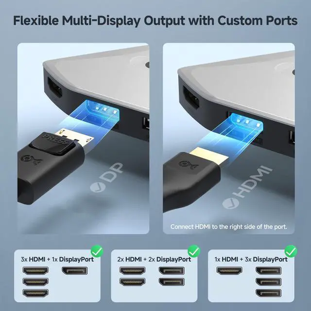 Alt view image 3 of 5 - Cable Matters 4K Quad Display USB C MST Adapter with Dual-Function HDMI 2.1/DisplayPort 2.1 Ports, Windows Only, Up to [4X 4K@60Hz, 140W Charging], USB C Hub for 4 Monitors, Thunderbolt 4/5 Compatible