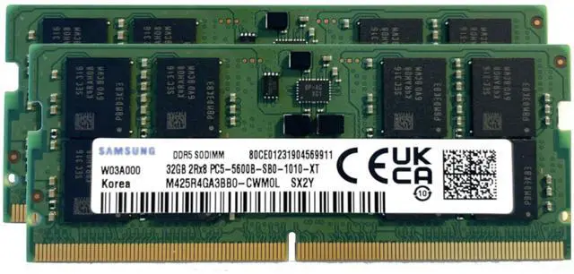 Main image of Sam Original 64GB (2x32GB) DDR5 5600MHz PC5-44800 SODIMM 2Rx8 CL46 1.1v M425R4GA3BB0-CWM RAM Memory Notebook Laptop Module Upgrade Adamanta