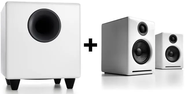 Main image of Audioengine A2 White Wireless Computer Speakers for Desktop Pc and S8 White Subwoofer