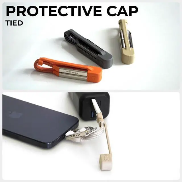 Alt view image 5 of 5 - Rolling Square inCharge XS - 240W 4in1 Keyring Cable | Fast Charging & Data Transfer | Universal USB C/Lightning/USB Cable with Metal Housing | N52 Magnets | Eco-Friendly | Beige