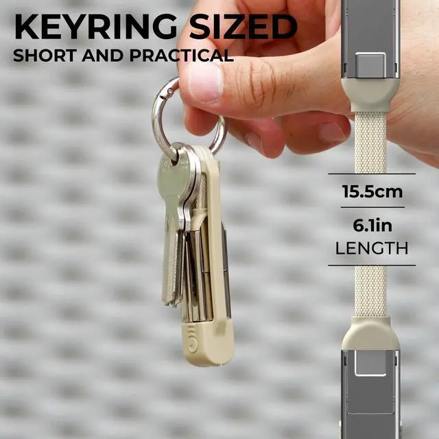 Alt view image 4 of 5 - Rolling Square inCharge XS - 240W 4in1 Keyring Cable | Fast Charging & Data Transfer | Universal USB C/Lightning/USB Cable with Metal Housing | N52 Magnets | Eco-Friendly | Beige