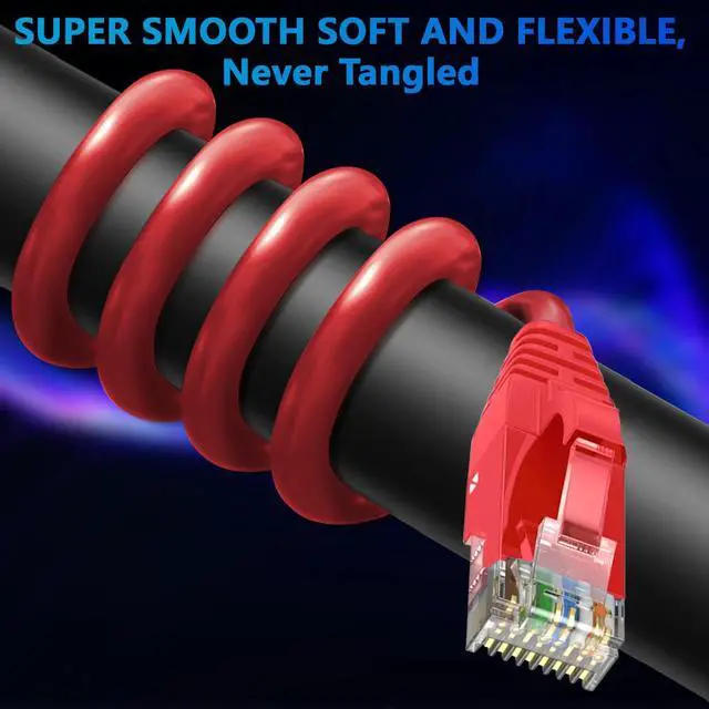 Alt view image 2 of 5 - Adoreen Cat 6 Ethernet Cable 250 Ft-Red, Outdoor & Indoor Snagless Long Round RJ45 Network Cable, POE, Soft Flexible Gbps Internet LAN Computer Patch Cord for Router Modem Switch Fast Gaming+ Ties