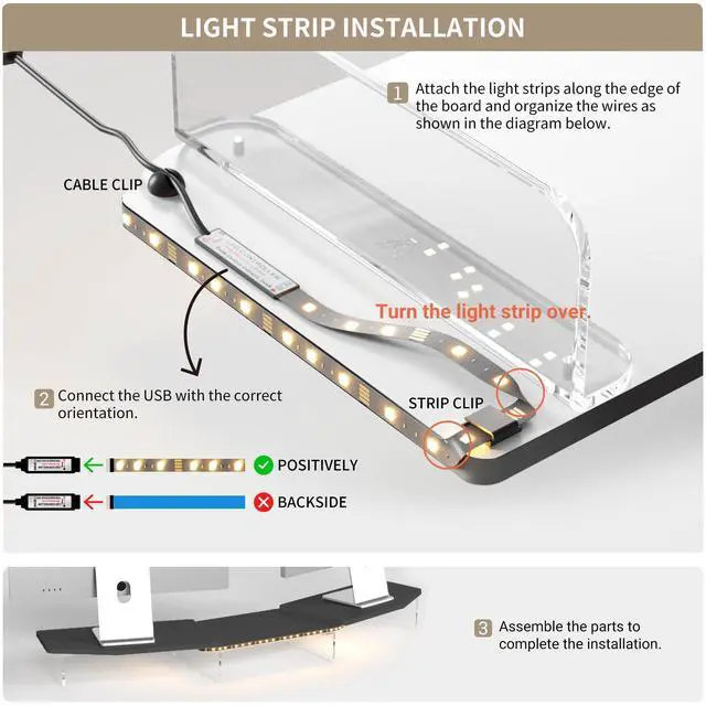 Alt view image 5 of 5 - LED Dual Monitor Stand Riser for 2 Monitors, Office Desktop Wooden Stand Adjustable Length and Angle 3 Shelf, Extra Long Multifunctional Stand up to 44.4" for Computer, Laptop, TV, Black