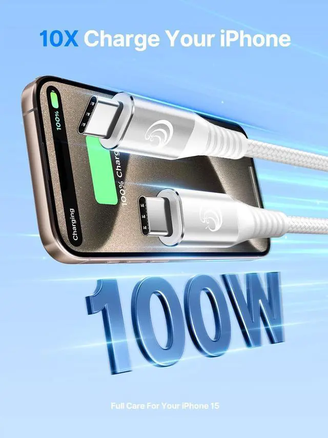 Alt view image 3 of 5 - 2-Pack USB C Cable 10FT + 3-Pack Charger Block Black