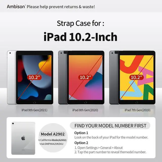 Alt view image 2 of 5 - Ambison Case for iPad 9th/8th/7th Generation 10.2'' 2021/2020/2019, [Kid Proof] Full Body Protective Case with 9H Tempered Glass Screen Protector, 360° Rotatable Kickstand/Hand Strap (Orange & Black)