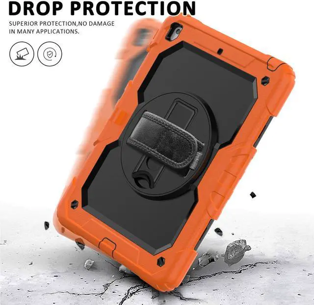 Alt view image 4 of 5 - Ambison Case for iPad 9th/8th/7th Generation 10.2'' 2021/2020/2019, [Kid Proof] Full Body Protective Case with 9H Tempered Glass Screen Protector, 360° Rotatable Kickstand/Hand Strap (Orange & Black)
