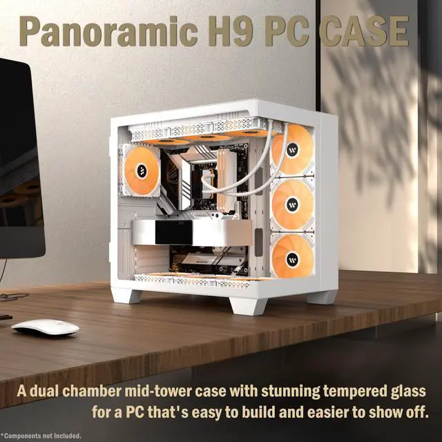 Alt view image 2 of 4 - KEDIERS PC CASE ATX 9 PWM ARGB Fans Pre-Installed, Mid-Tower Gaming PC Case, Panoramic Tempered Glass Computer Case with Type-C,360mm Radiator Support