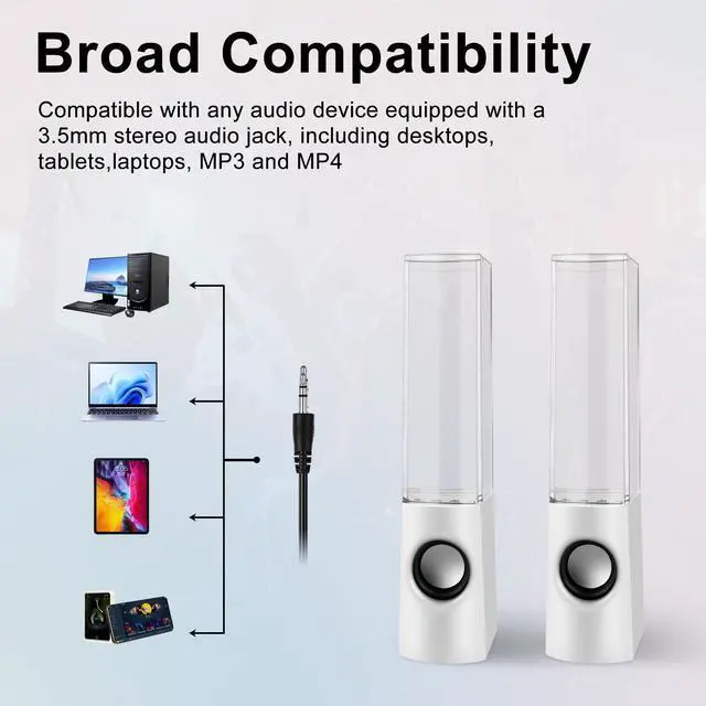 Alt view image 5 of 5 - Aolyty Colorful LED Water Speaker with Dancing Fountain Light Show Sound for PC, MP3 Player, Laptops(White)