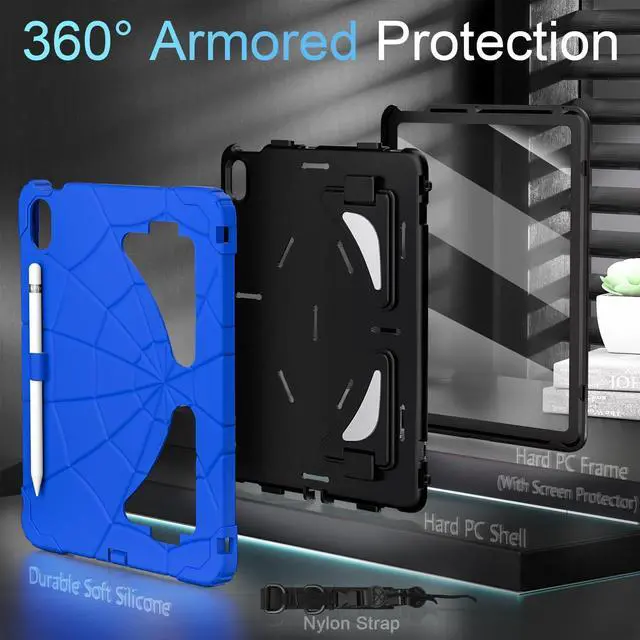 Alt view image 3 of 5 - Auizotl Case for iPad 11-inch A16 11th /iPad 10th Generation 10.9 Inch,Kids Friendly 10th Generation iPad Case with Screen Protector Pencil Holder,Heavy Duty Shockproof for iPad 10.9 Case,Blue Black